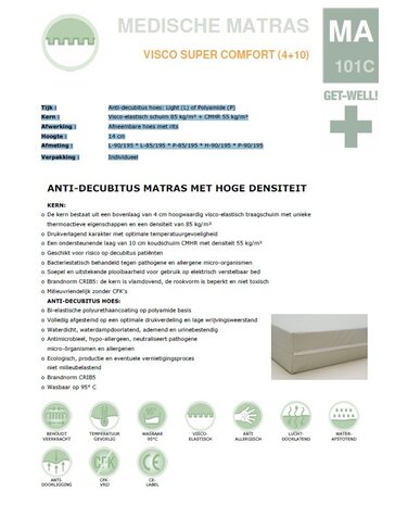 MATRAS ANTI-DECUBITUS LUXE MA101 - VISCO ELASTISCH TRAAGSCHUIM 90*200*14CM